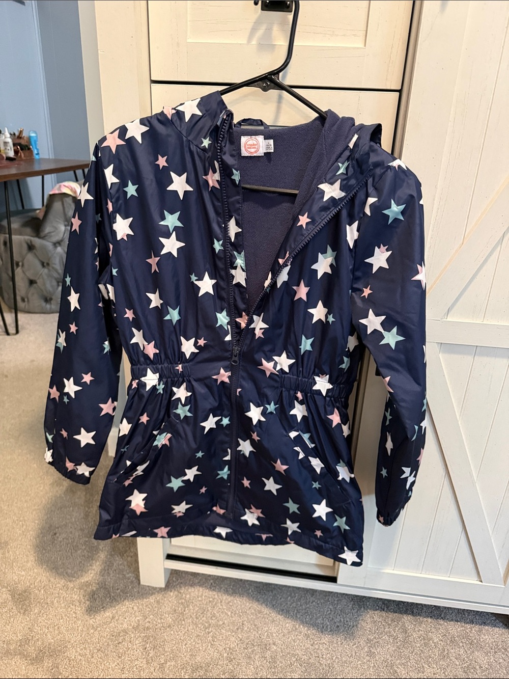 Navy Star-Print Hooded Rain Jacket - Girls